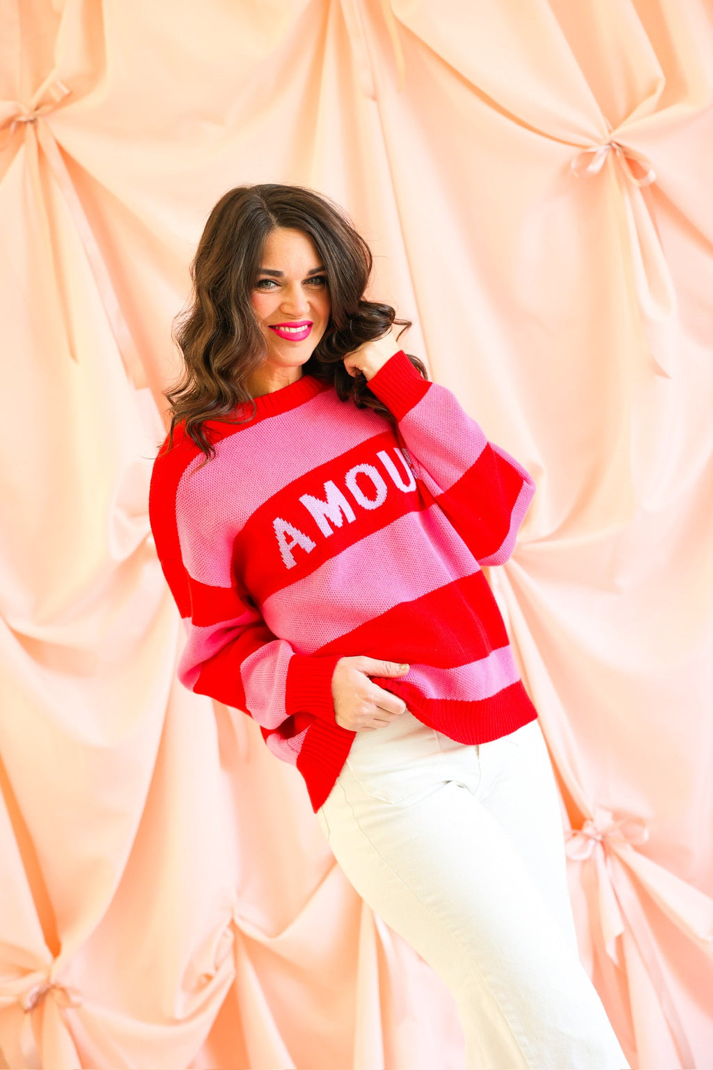Amour Stripe Sweater - Pink & Red
