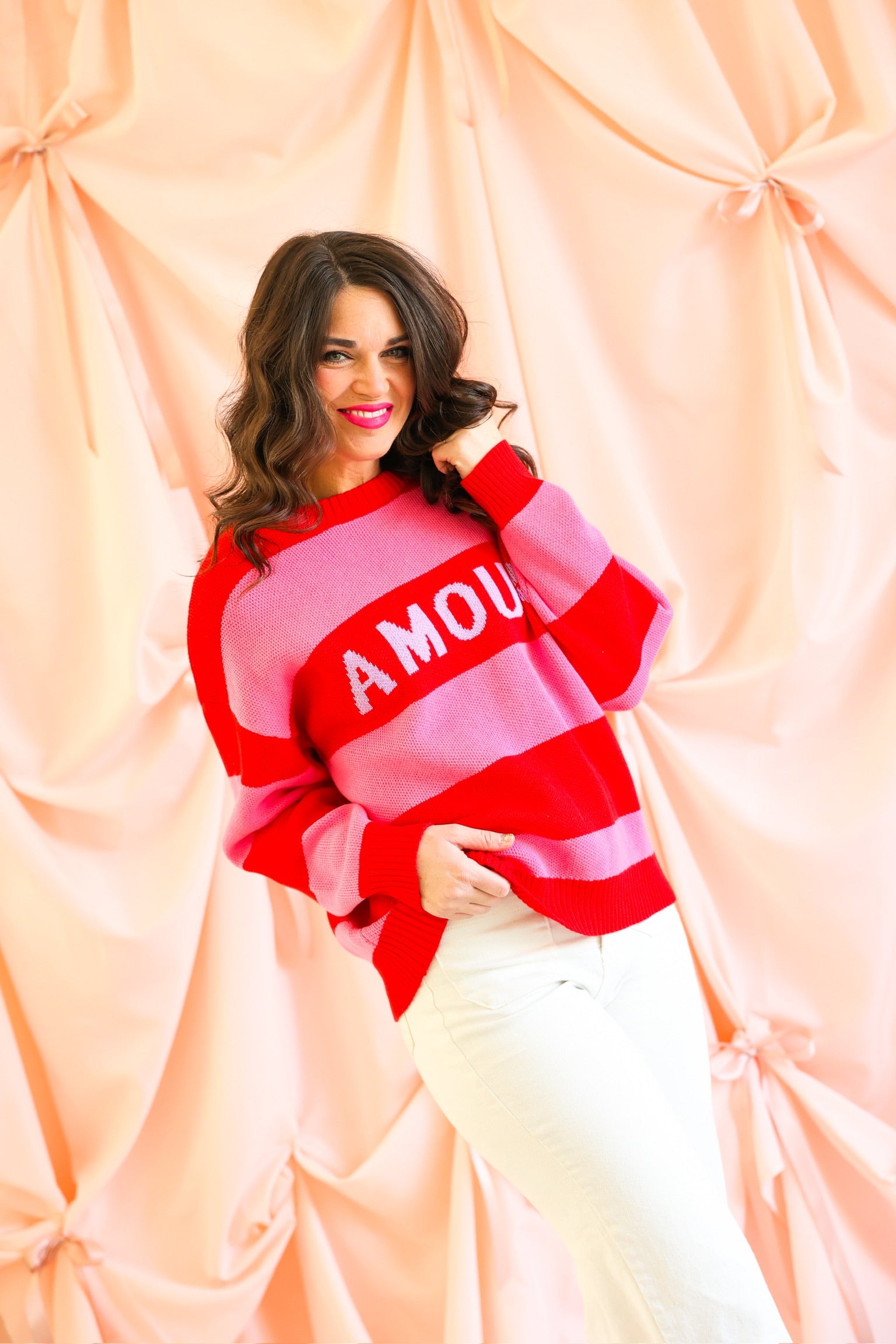 Amour Stripe Sweater - Pink & Red