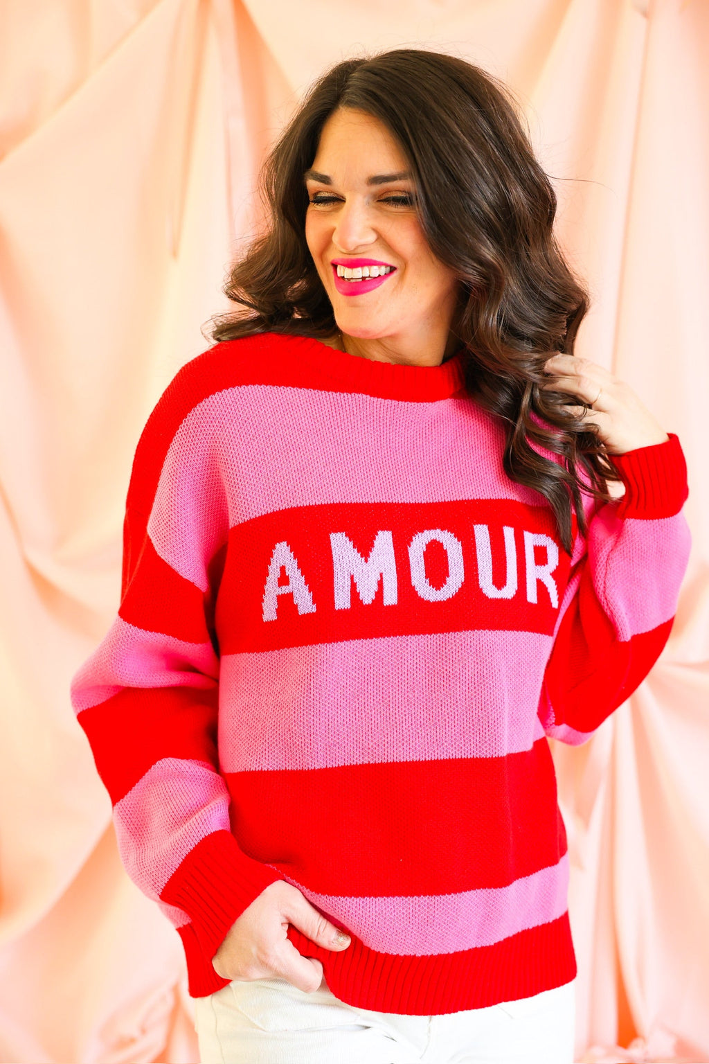Amour Stripe Sweater - Pink & Red