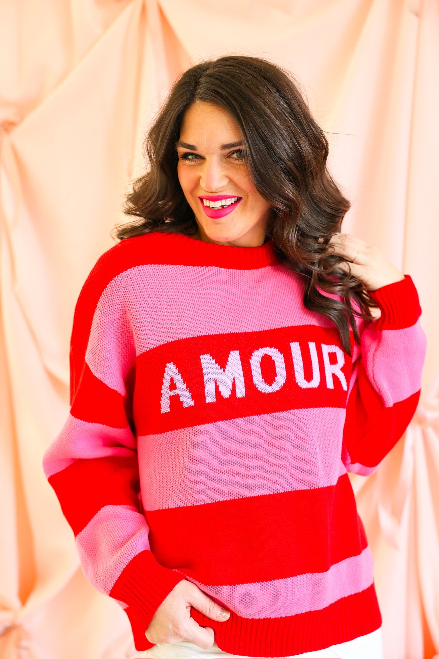 Amour Stripe Sweater - Pink & Red