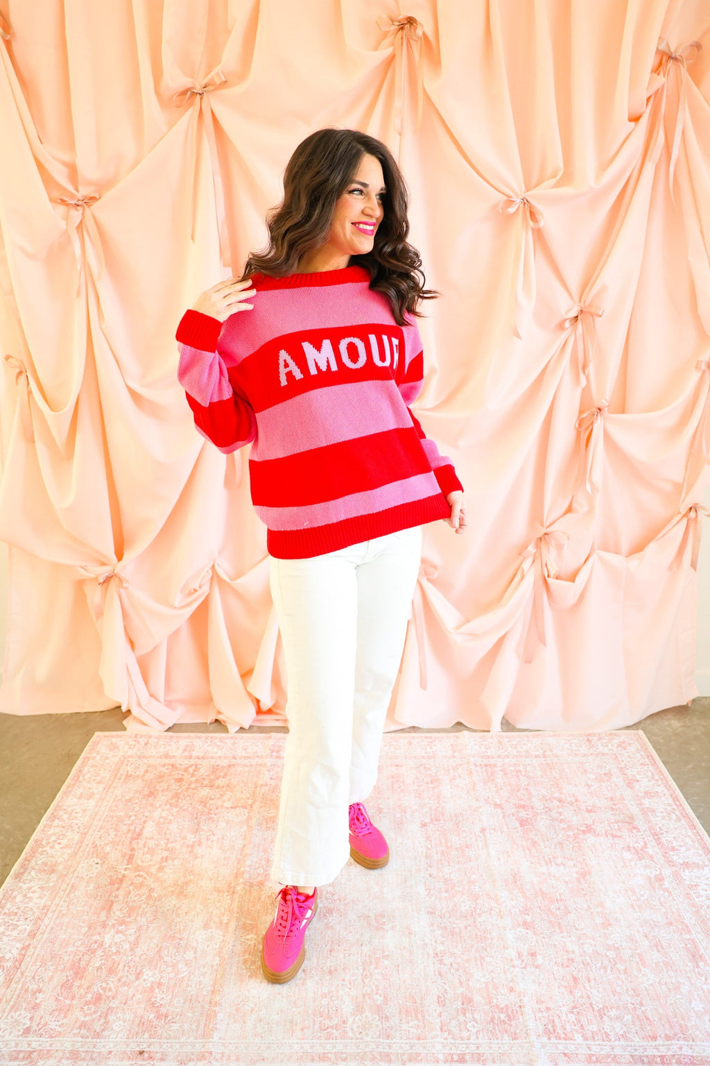 Amour Stripe Sweater - Pink & Red