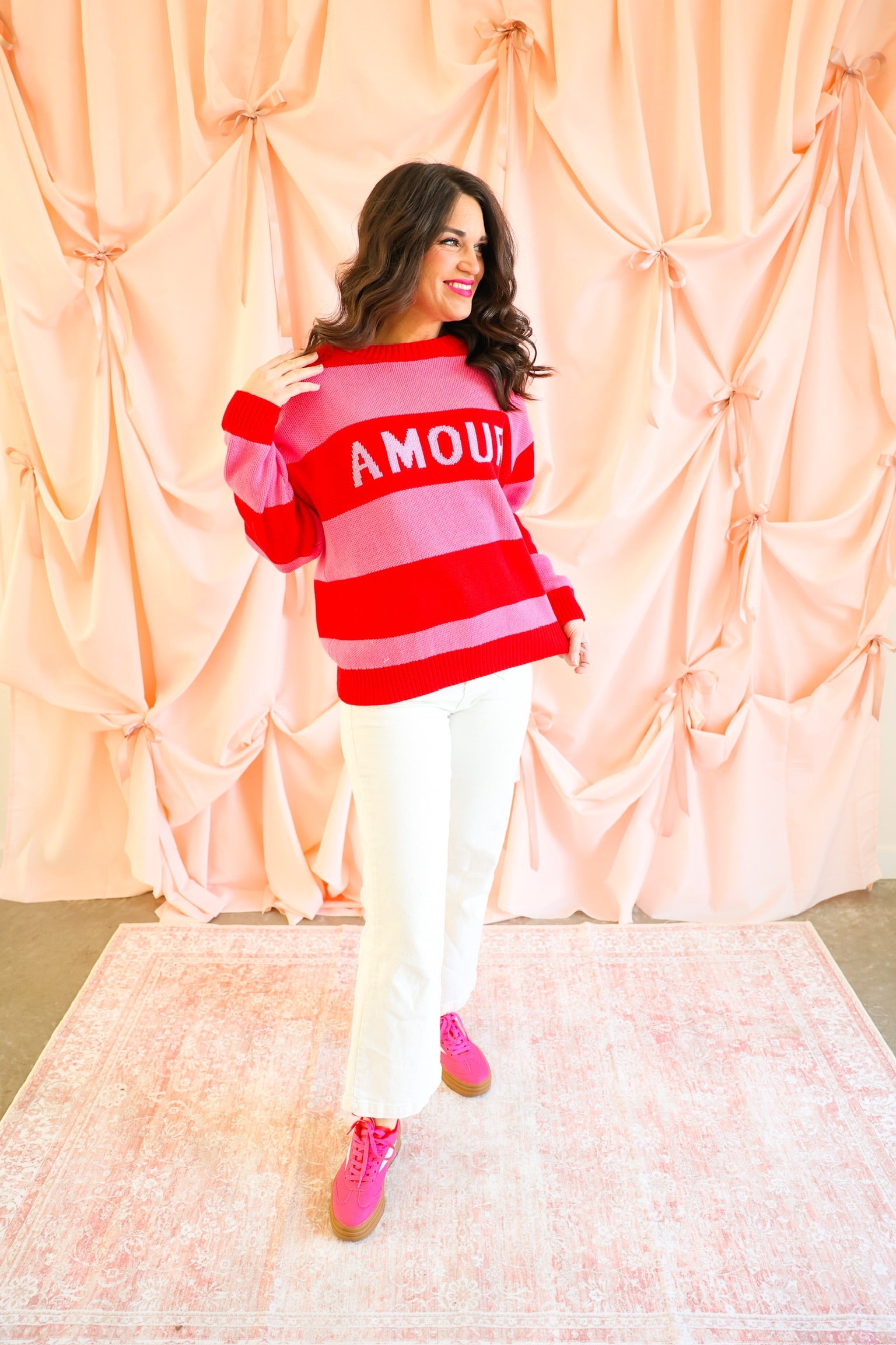 Amour Stripe Sweater - Pink & Red